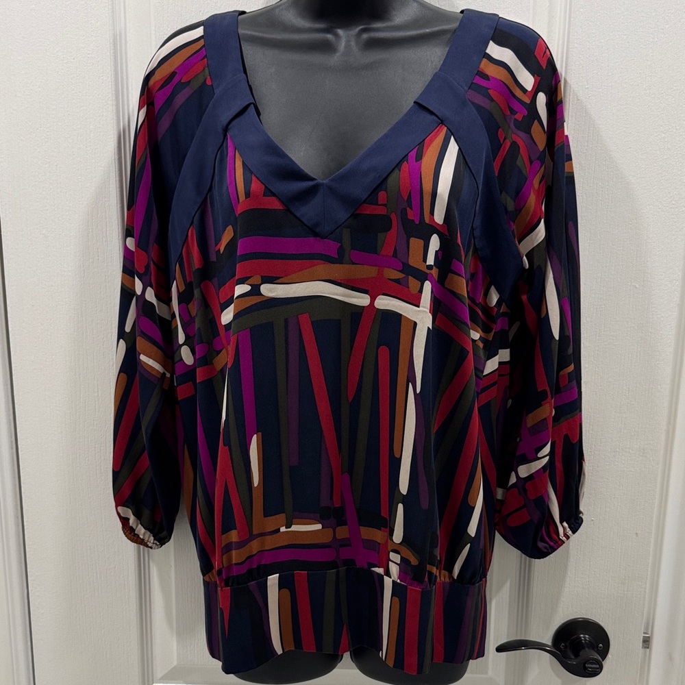 Diane Von Furstenberg (DVF) Multicolor Geometric Silk Women's Top